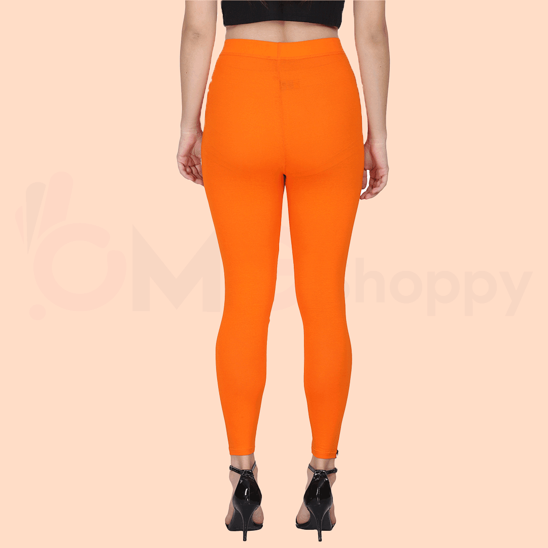 Twinbirds Coral Flame Orange Solid Full Length Legging